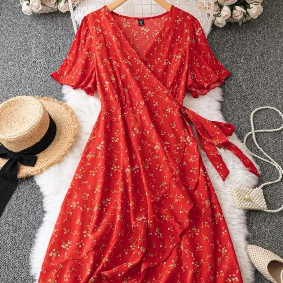 SHEIN lune Dresses Shein Lune Plus Ditsy Floral Print Knot